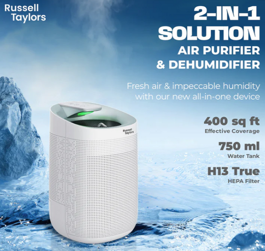 RUSSELL TAYLORS KAPPA+ 2-IN-1 DEHUMIDIFIER & AIR PURIFIER H13 HEPA Filter
