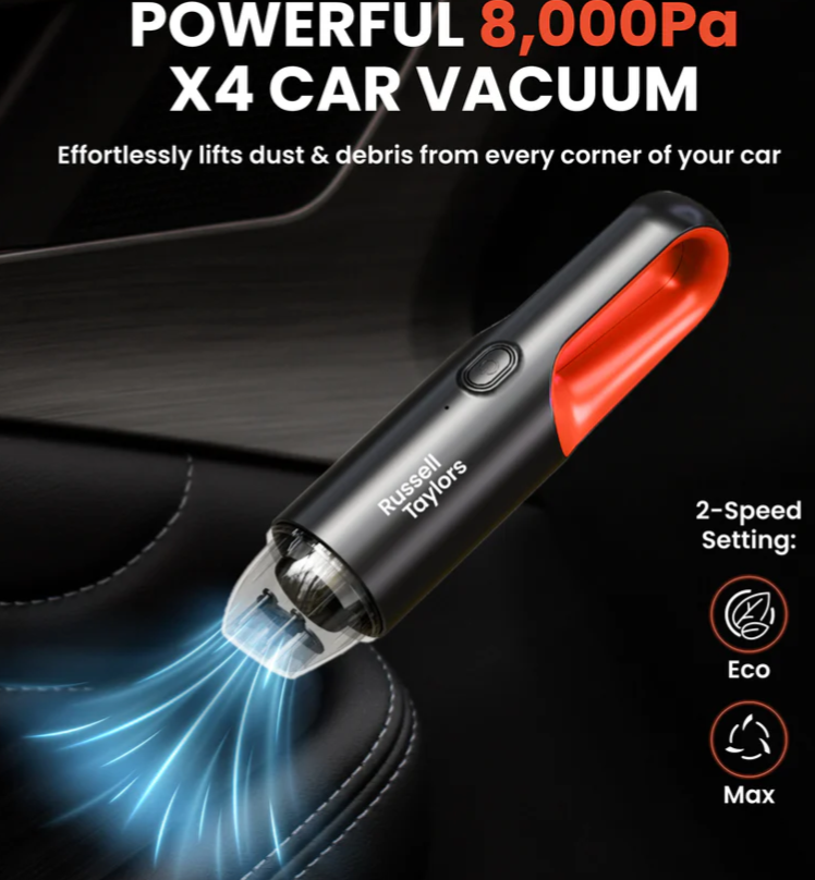 RUSSELL TAYLORS PORTABLE VACUUM CLEANER CORDLESS CAR VACUUM 8000Pa X4