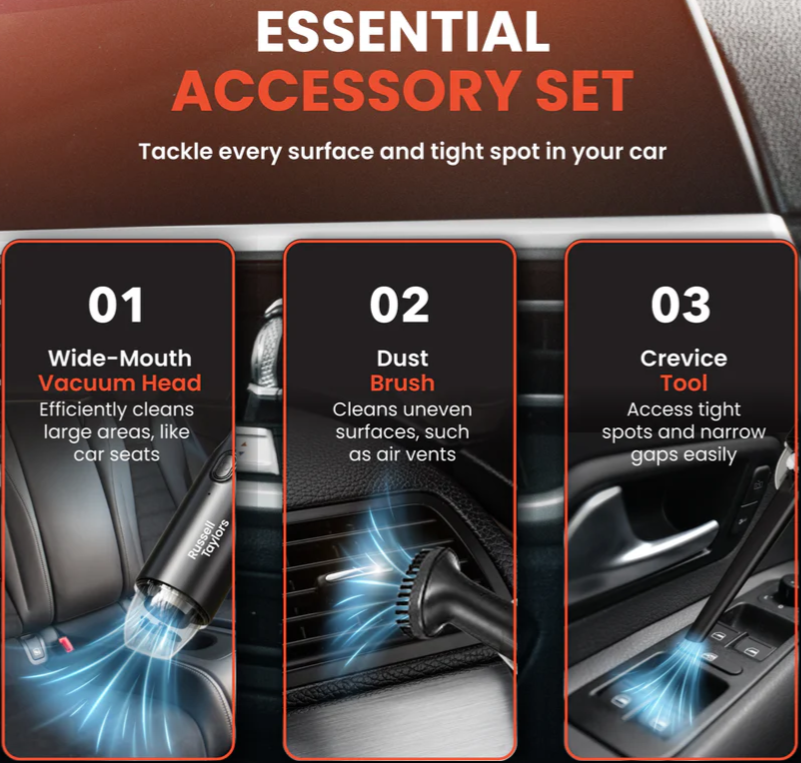RUSSELL TAYLORS PORTABLE VACUUM CLEANER CORDLESS CAR VACUUM 8000Pa X4