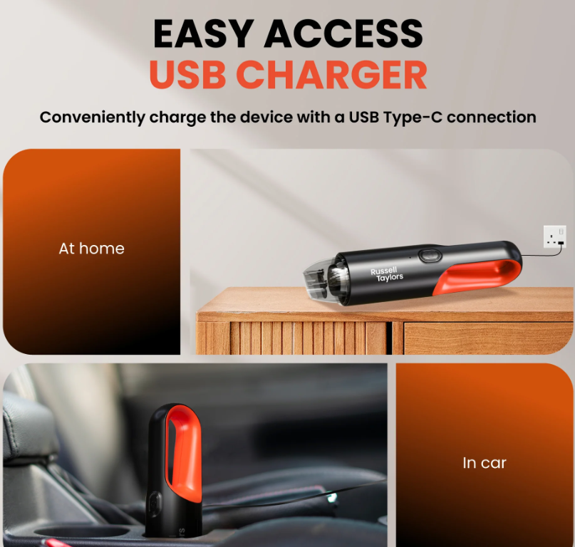RUSSELL TAYLORS PORTABLE VACUUM CLEANER CORDLESS CAR VACUUM 8000Pa X4
