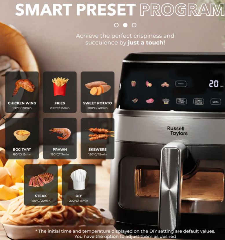 RUSSELL TAYLORS VISIBLE WINDOW DIGITAL AIR FRYER (6.5L) Z7