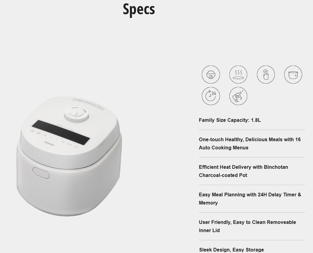 PANASONIC 1.8L MICROCOMPUTER RICE COOKER SR-DK184