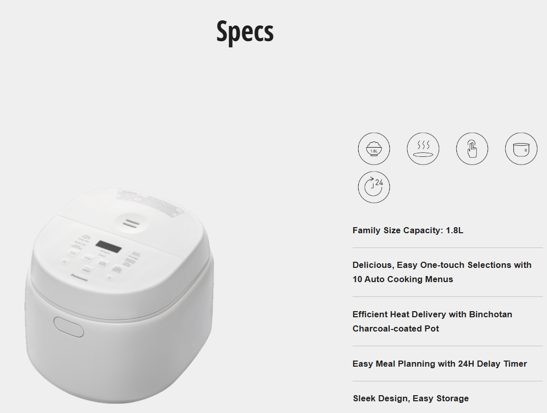 PANASONIC 1.8L MICROCOMPUTER RICE COOKER SR-DL184
