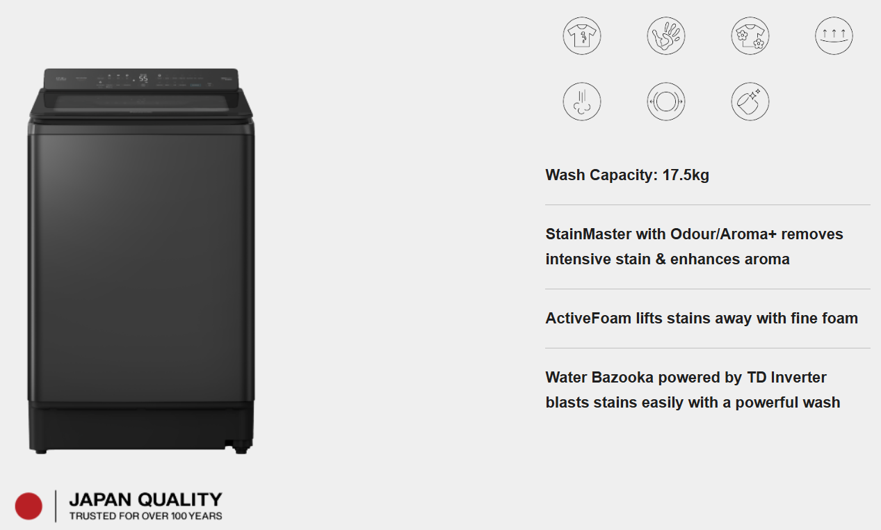 PANASONIC 17.5KG INVERTER TOP LOAD WASHER NA-FD175X3BT