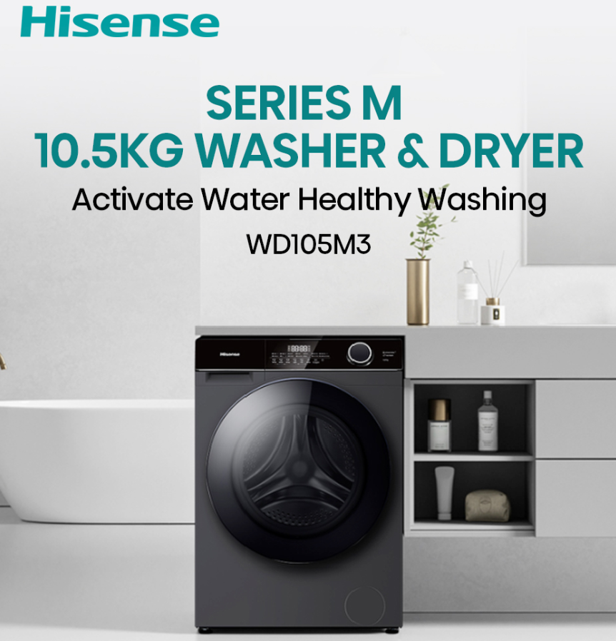 HISENSE  FRONT LOAD WASHER & DRYER 10.5KG / 7KG WD105M3