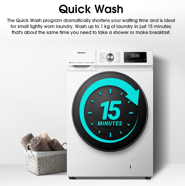 HISENSE FRONT LOAD WASHER AND DRYER 8.5KG WD3Q8543BW