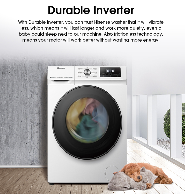 HISENSE FRONT LOAD WASHER AND DRYER 8.5KG WD3Q8543BW